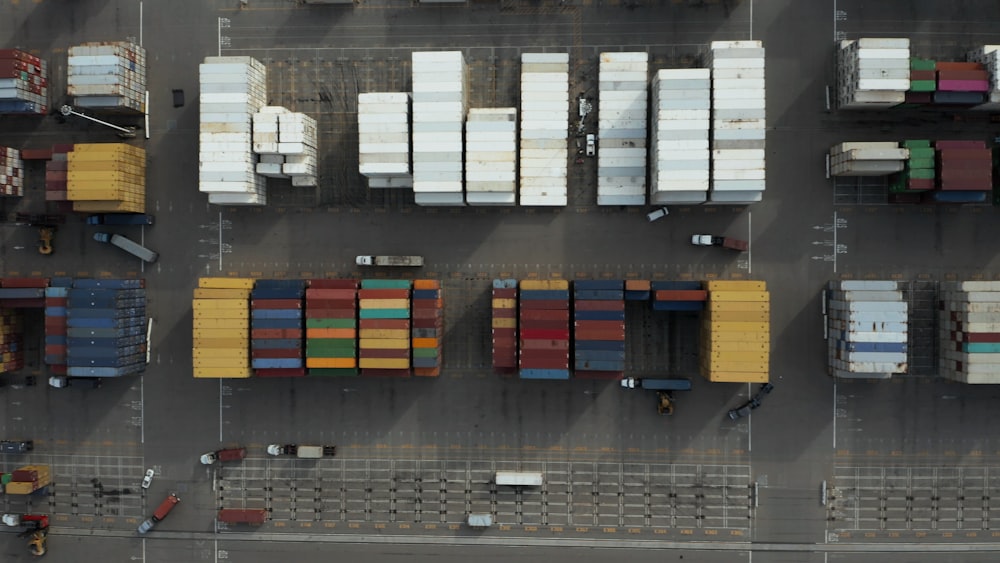 aerial photography of multicolored trailers